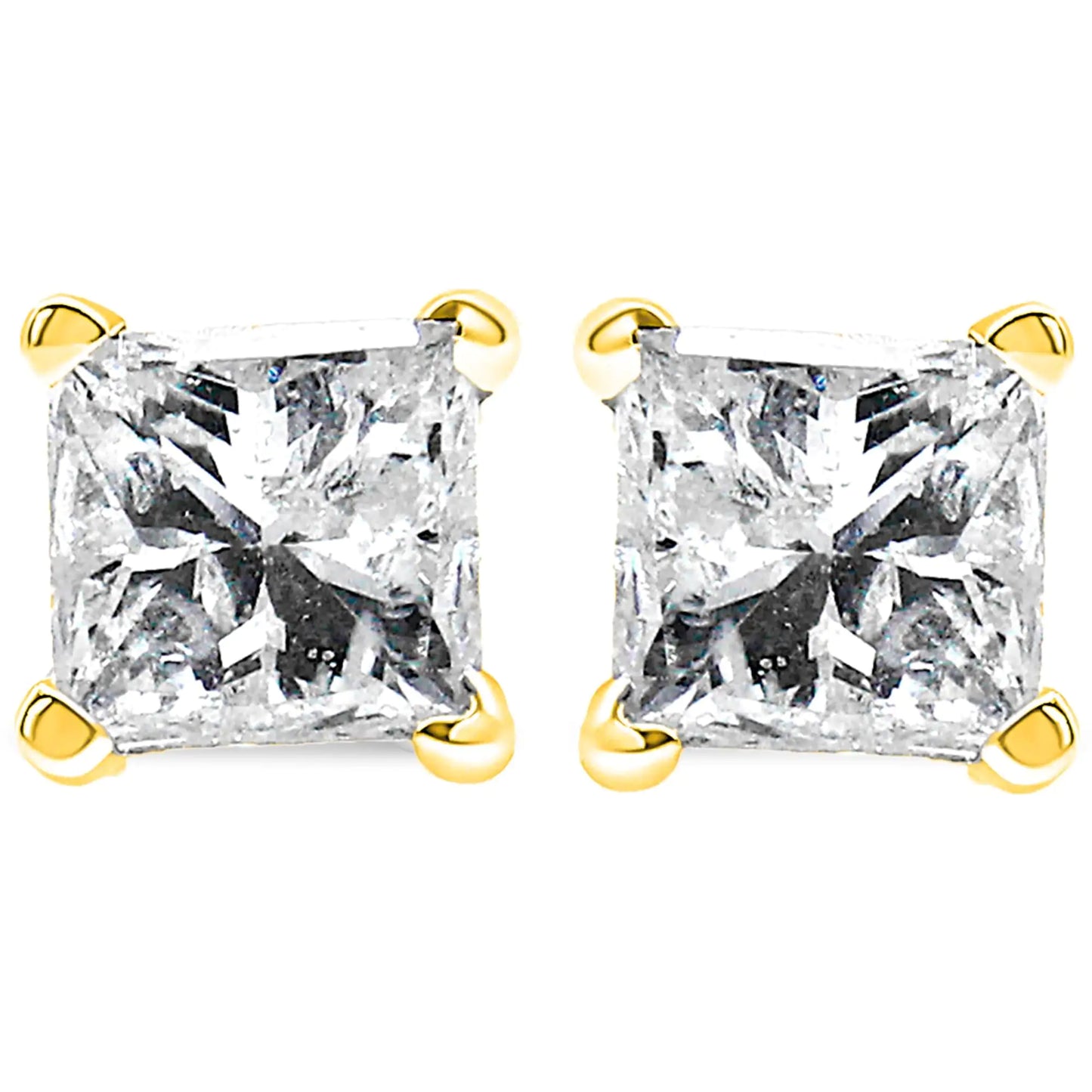 IGI Certified 1/2 Cttw Princess-Cut Square Diamond 4-Prong Solitaire Stud Earrings in 14K Yellow Gold (I-J Color, SI1-SI2 Clarity)-C.K Jewelry