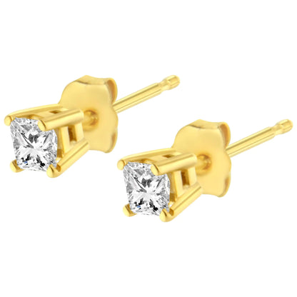 IGI Certified 1/2 Cttw Princess-Cut Square Diamond 4-Prong Solitaire Stud Earrings in 14K Yellow Gold (I-J Color, SI1-SI2 Clarity)-C.K Jewelry